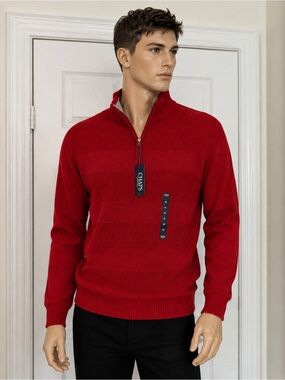 Chaps Men's Bright Red Half-Zip Sweater